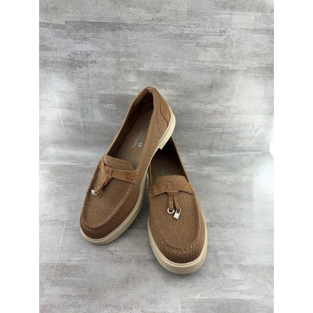 Skechers On-the-GO Bliss Tan Knit Tassel Loafers 159035 Women Sz 8.5